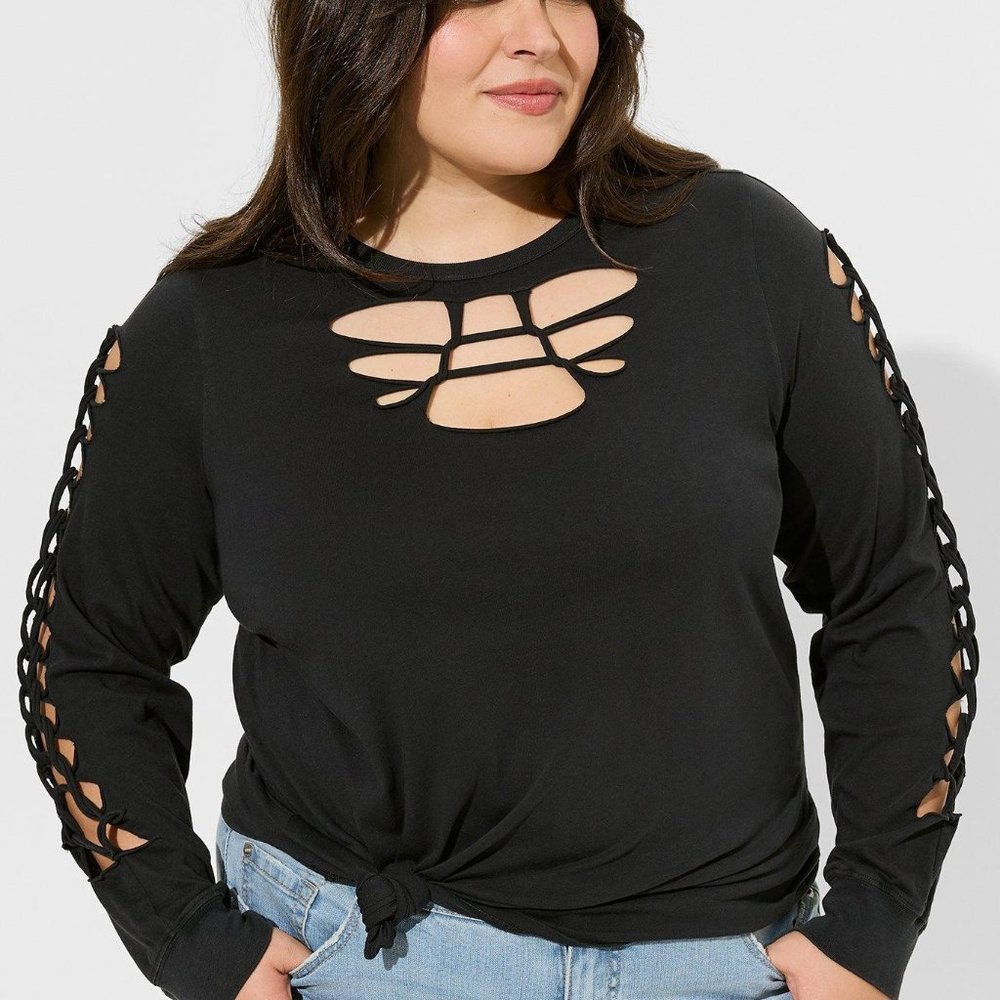 NWT Torrid Vintage Cotton Jersey Crew Neck Slash Long Sleeve Tee